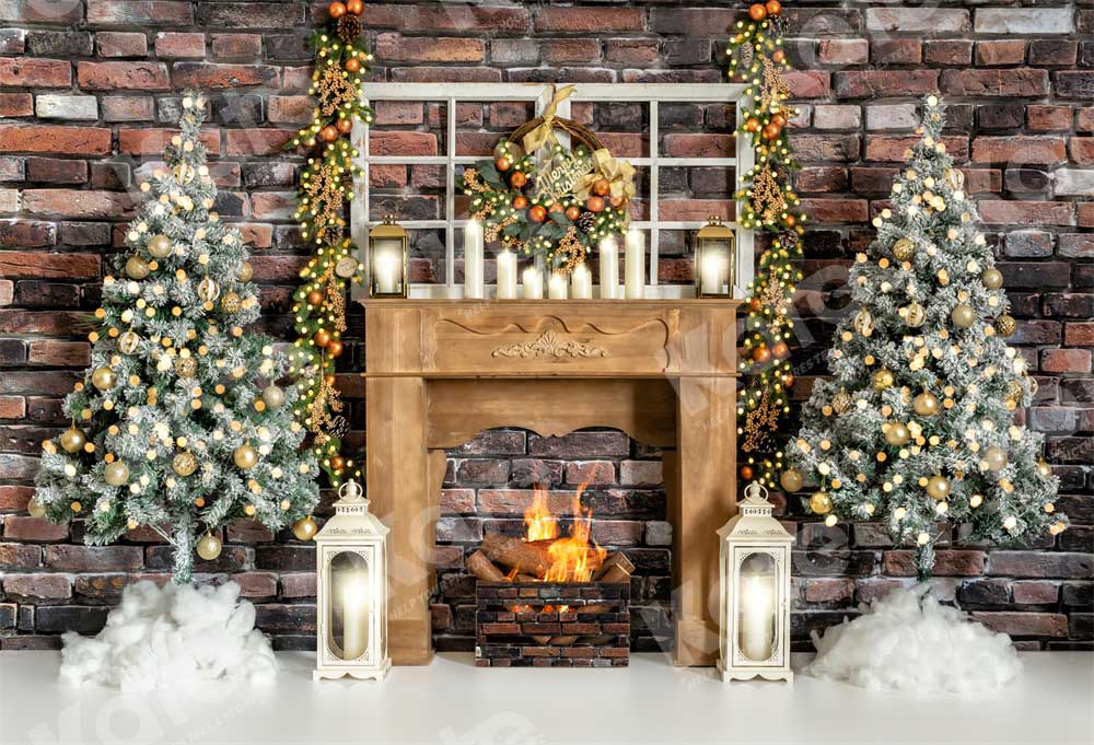 Kate Christmas Tree Fireplace Backdrop Winter Designed by Emetselch - Kate Backdrop AU