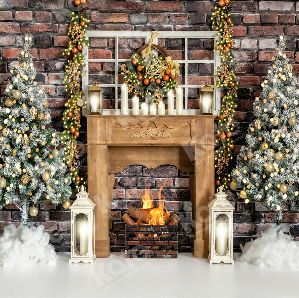 Kate Christmas Tree Fireplace Backdrop Winter Designed by Emetselch