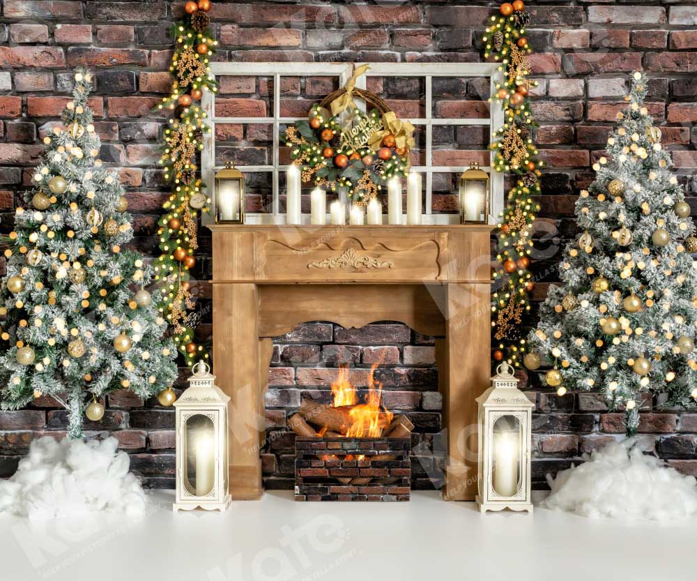 Kate Christmas Tree Fireplace Backdrop Winter Designed by Emetselch - Kate Backdrop AU