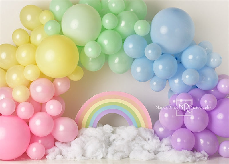 Kate Pastel Rainbow Backdrop Balloon Arch Designed by Mandy Ringe Photography