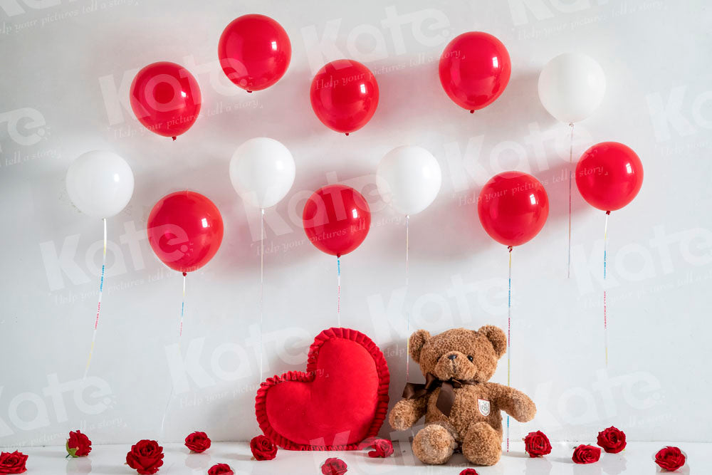 Kate Valentine's Day Balloons Teddy Bear Backdrop Designed by Emetselch - Kate Backdrop AU