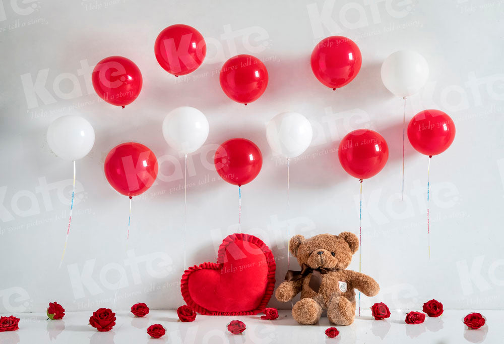 Kate Valentine's Day Balloons Teddy Bear Backdrop Designed by Emetselch - Kate Backdrop AU