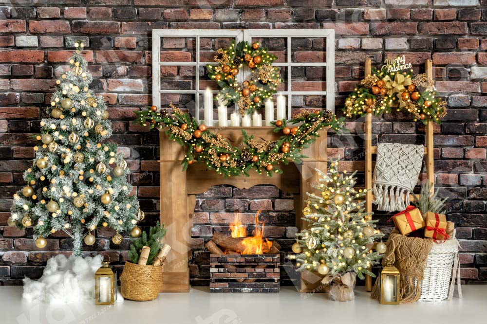 Kate Winter Christmas Backdrop fireplace Designed by Emetselch