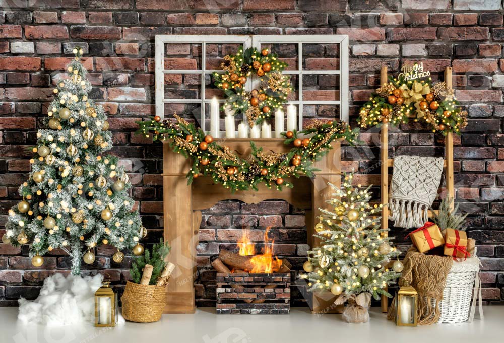 Kate Winter Christmas Backdrop fireplace Designed by Emetselch