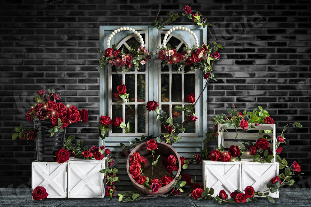 Kate Valentine's Day Rose Boho Black Wall Backdrop for Photography - Kate Backdrop AU