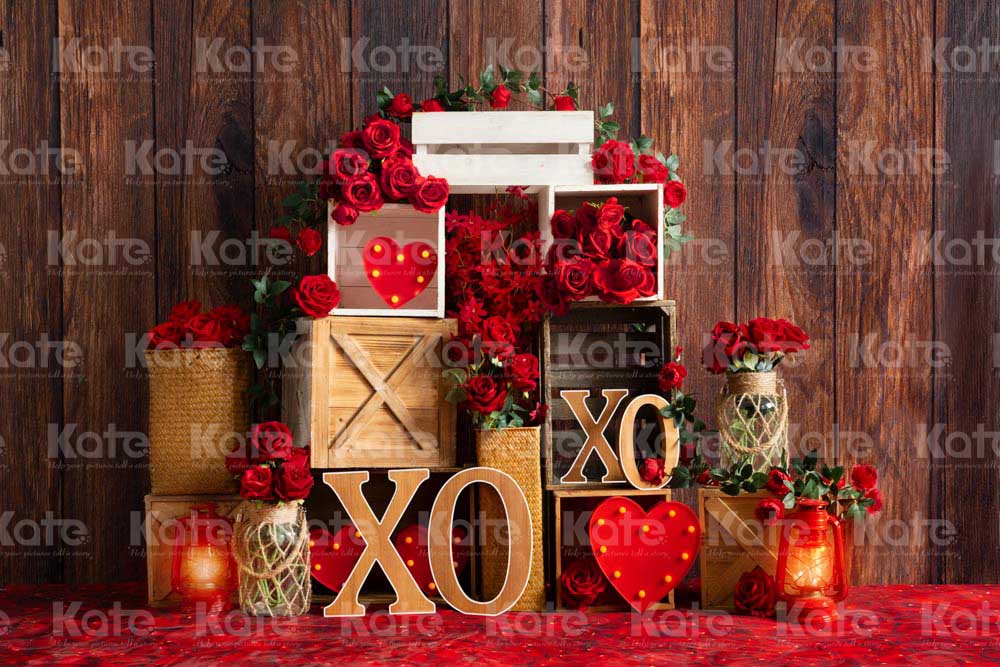 Kate Valentine's Day Backdrop Wood Grain Rose Designed by Emetselch