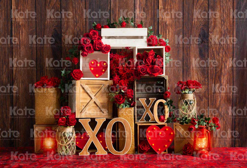 Kate Valentine's Day Backdrop Wood Grain Rose Designed by Emetselch