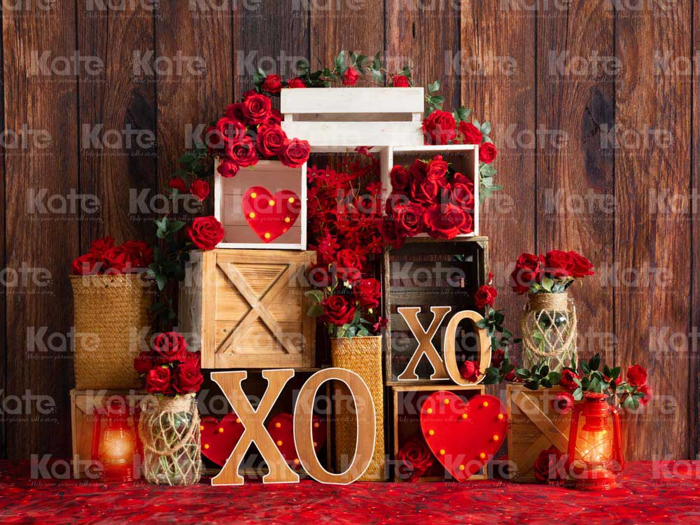 Kate Valentine's Day Backdrop Wood Grain Rose Designed by Emetselch