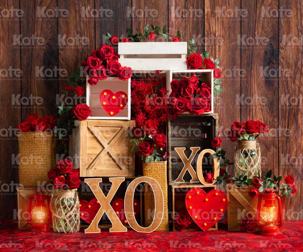 Kate Valentine's Day Backdrop Wood Grain Rose Designed by Emetselch - Kate Backdrop AU