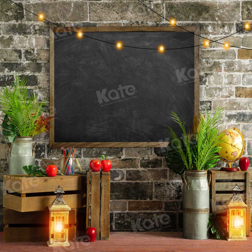 Kate School Season Backdrop Brick Wall Apple Blackboard Designed by Emetselch - Kate Backdrop AU