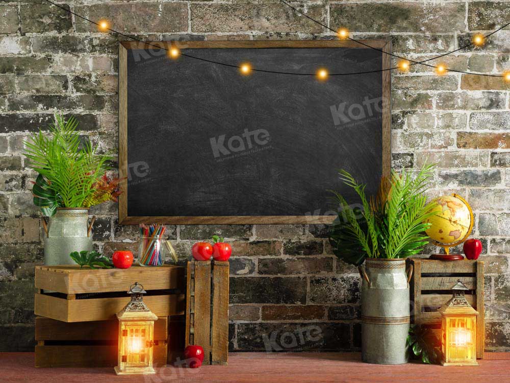 Kate School Season Backdrop Brick Wall Apple Blackboard Designed by Emetselch - Kate Backdrop AU