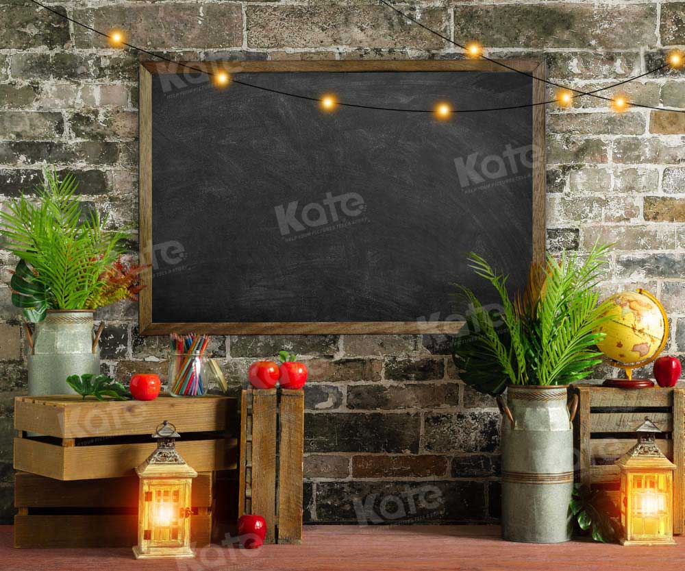Kate School Season Backdrop Brick Wall Apple Blackboard Designed by Emetselch
