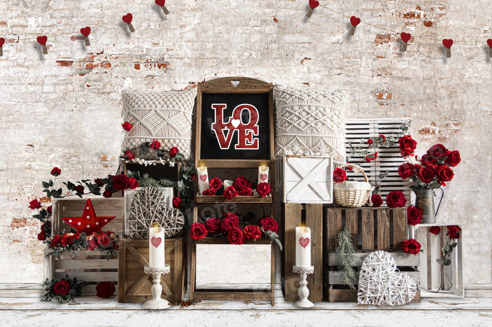 Kate Valentine's Day Backdrop Boho Retro Wall for Photography - Kate Backdrop AU