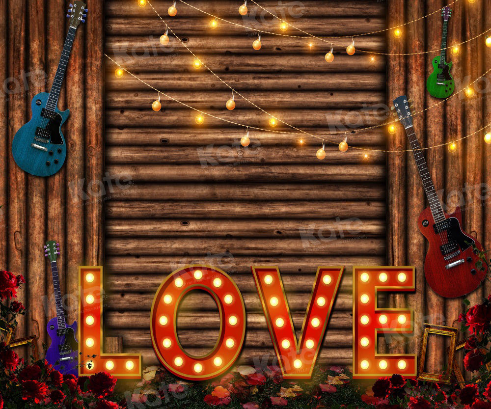 Kate Valentine's Day Guitar Vintage Wood Backdrop for Photography - Kate Backdrop AU