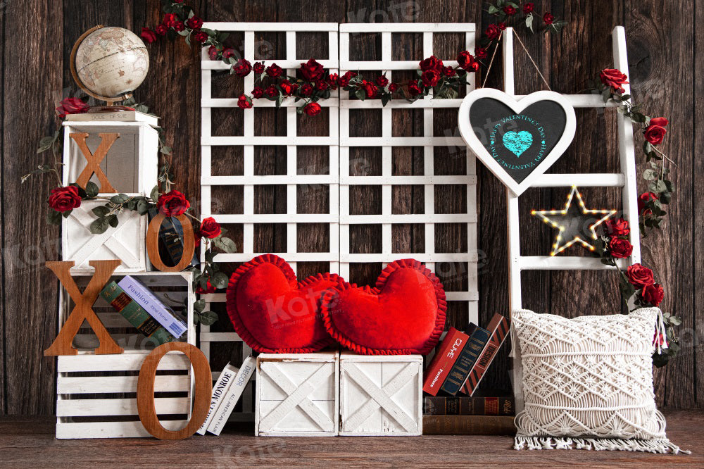 Kate Valentine's Day Love XOXO Vintage Wood Backdrop for Photography - Kate Backdrop AU