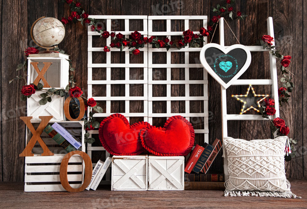 Kate Valentine's Day Love XOXO Vintage Wood Backdrop for Photography - Kate Backdrop AU