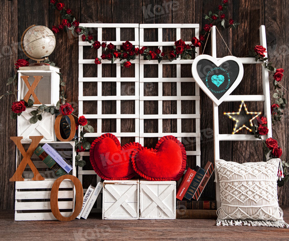 Kate Valentine's Day Love XOXO Vintage Wood Backdrop for Photography - Kate Backdrop AU