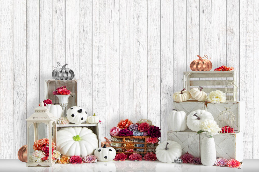 Kate White Pumpkin Flowers Backdrop for Photography - Kate Backdrop AU