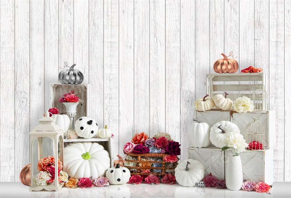Kate White Pumpkin Flowers Backdrop for Photography - Kate Backdrop AU