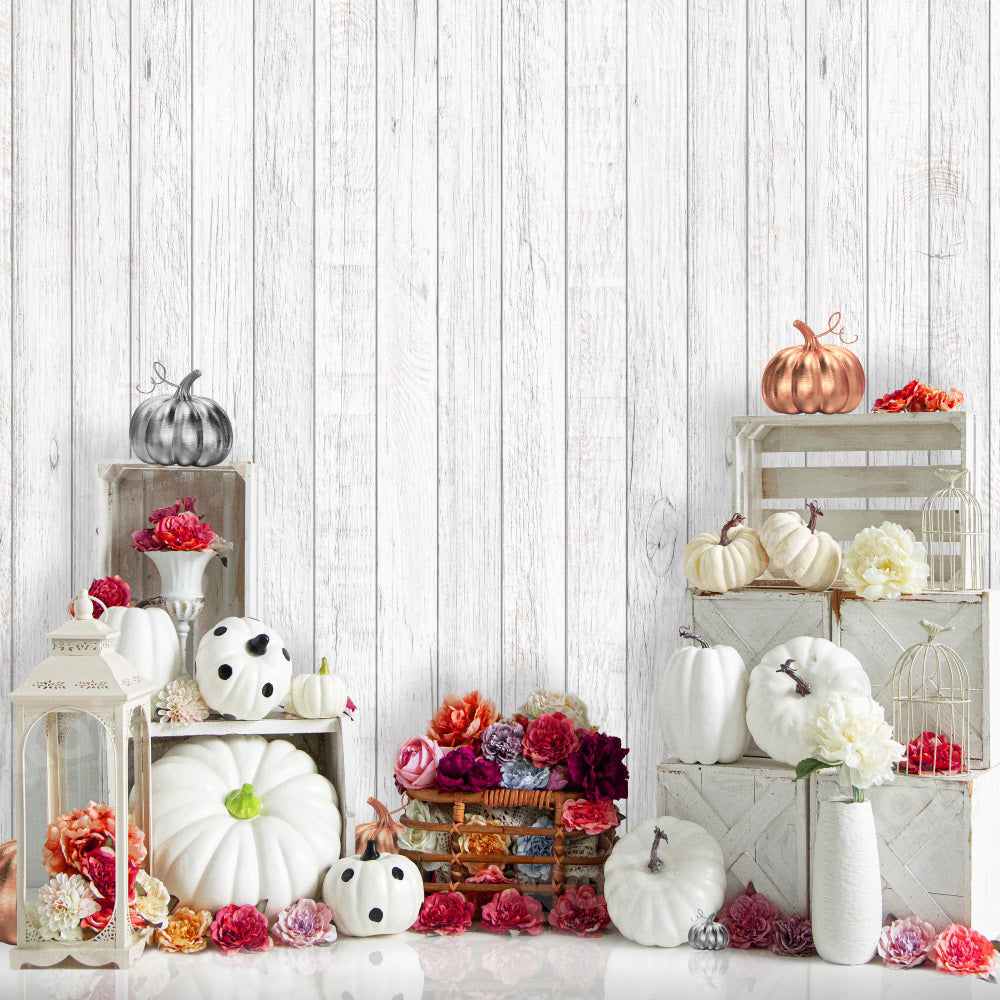 Kate White Pumpkin Flowers Backdrop for Photography - Kate Backdrop AU