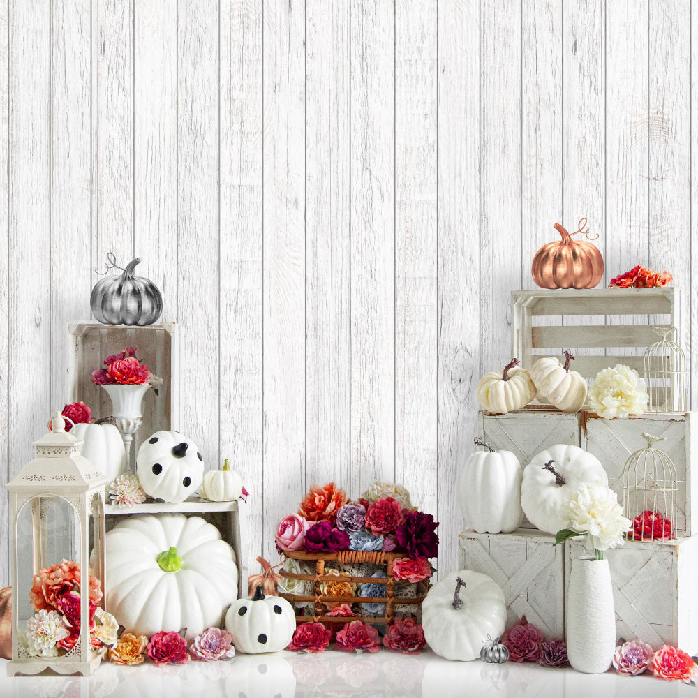 Kate White Pumpkin Flowers Backdrop for Photography