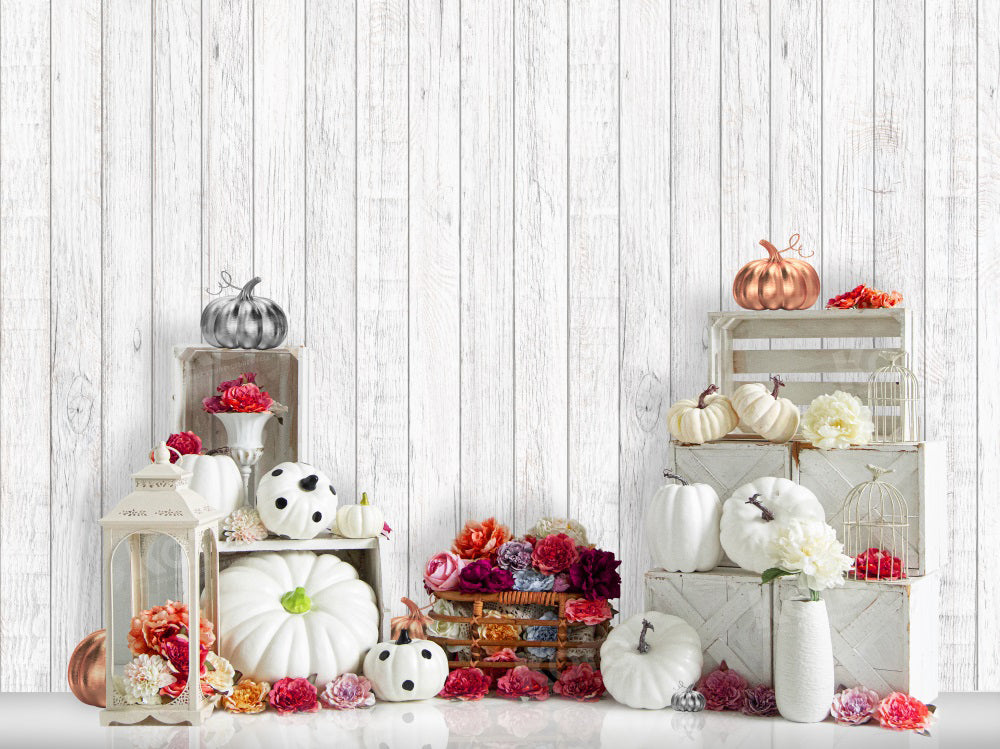 Kate White Pumpkin Flowers Backdrop for Photography - Kate Backdrop AU