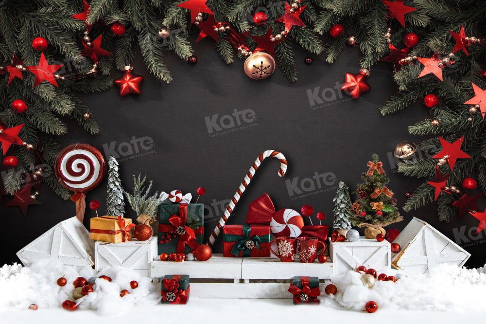 Kate Christmas Candy Black Wall Gifts Backdrop for Photography