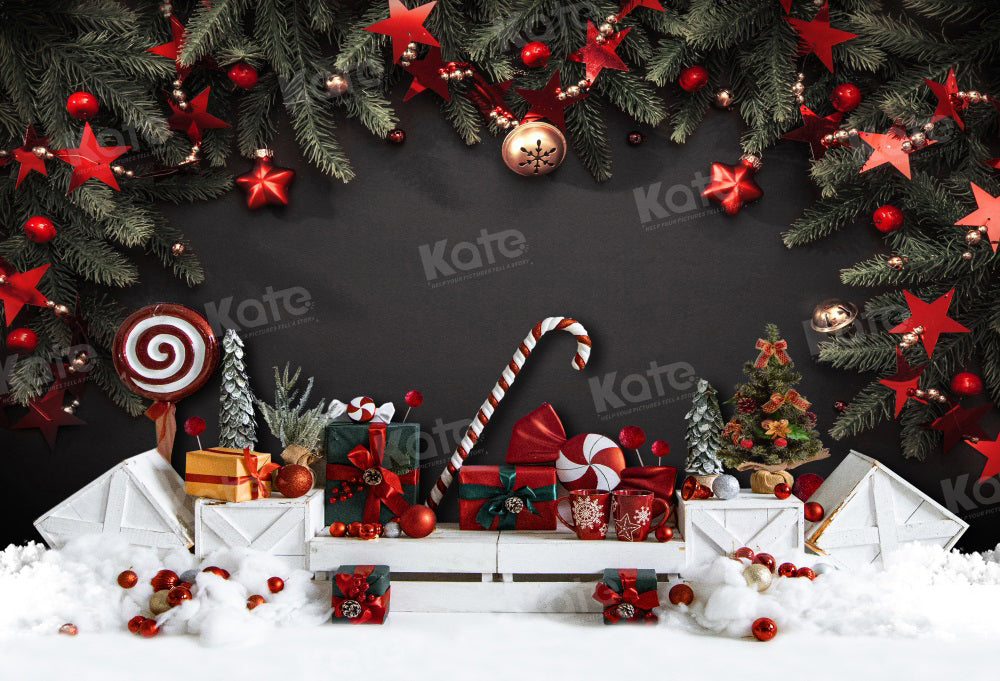Kate Christmas Candy Black Wall Gifts Backdrop for Photography - Kate Backdrop AU