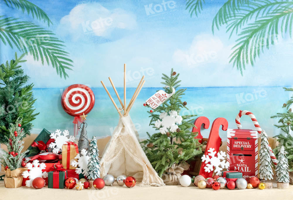 Kate Seaside Beach Christmas Backdrop Designed by Emetselch