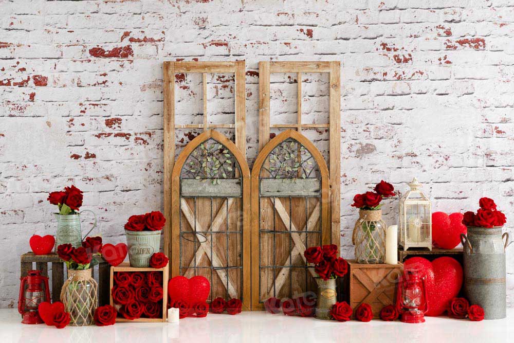 Kate Valentine's Day Backdrop Vintage Wood Grain Designed by Emetselch
