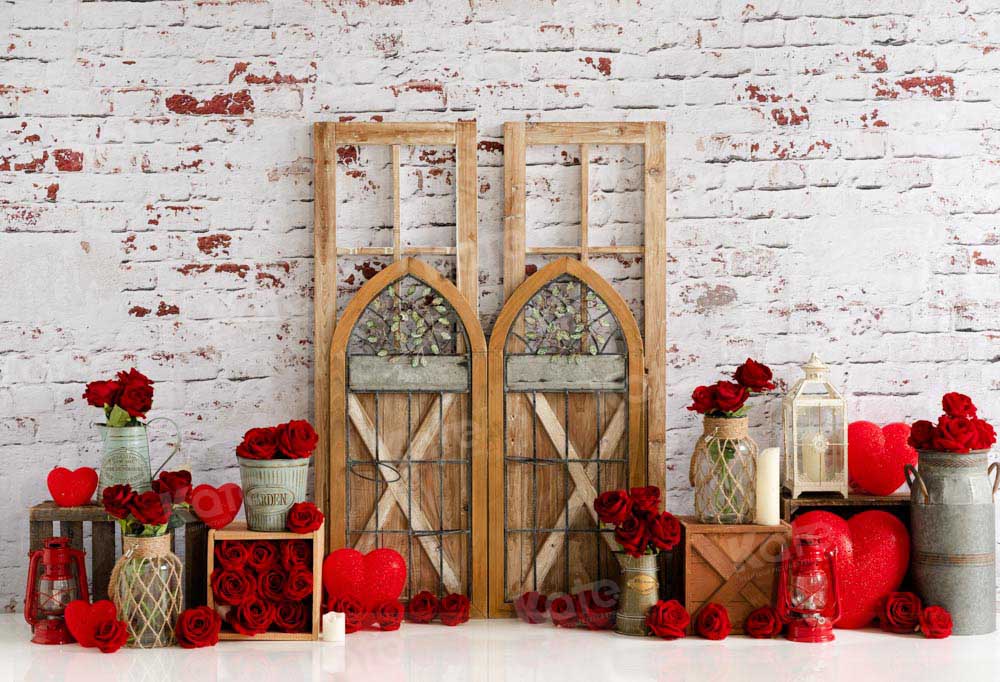 Kate Valentine's Day Backdrop Vintage Wood Grain Designed by Emetselch