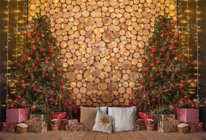 Kate Christmas Wood Trees Pillow Backdrop for Photography - Kate Backdrop AU