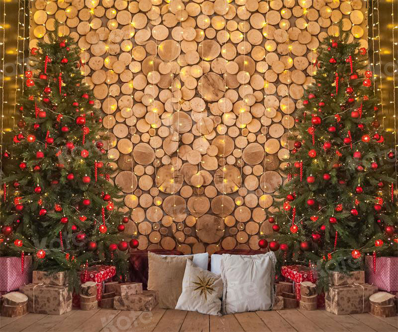 Kate Christmas Wood Trees Pillow Backdrop for Photography - Kate Backdrop AU