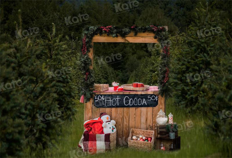 Kate Christmas Hot Cocoa Outdoor Trees Backdrop for Photography - Kate Backdrop AU