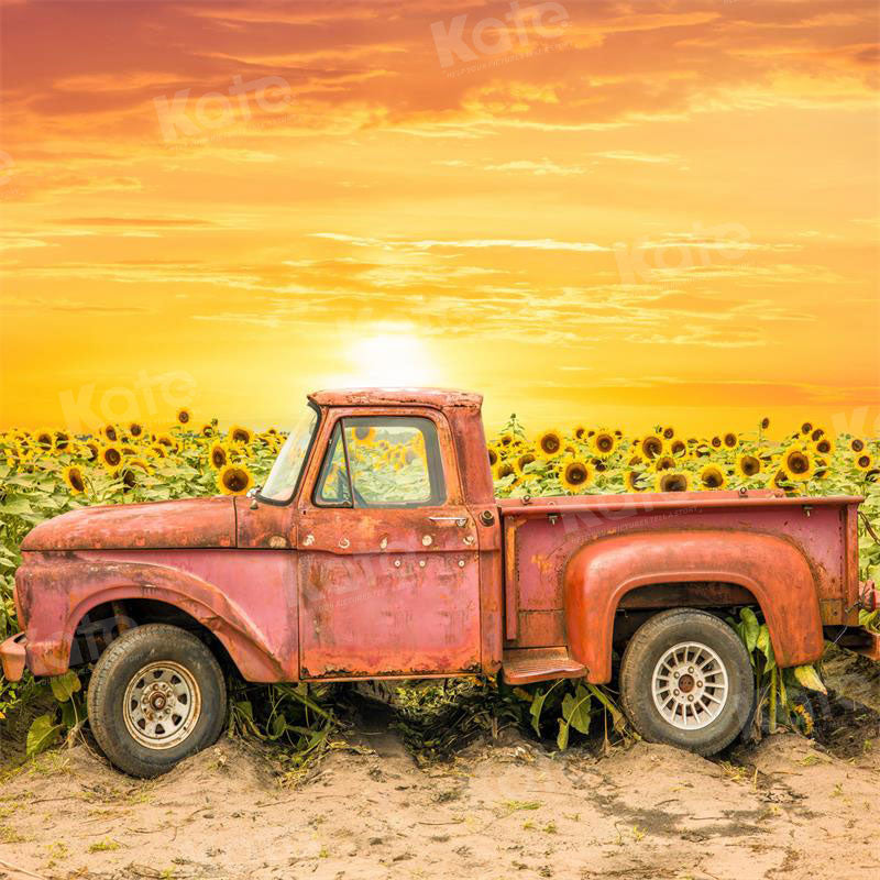 Kate Autumn Sunflower Farm Truck Backdrop for Photography - Kate Backdrop AU