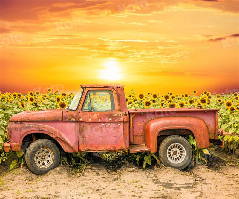 Kate Autumn Sunflower Farm Truck Backdrop for Photography - Kate Backdrop AU
