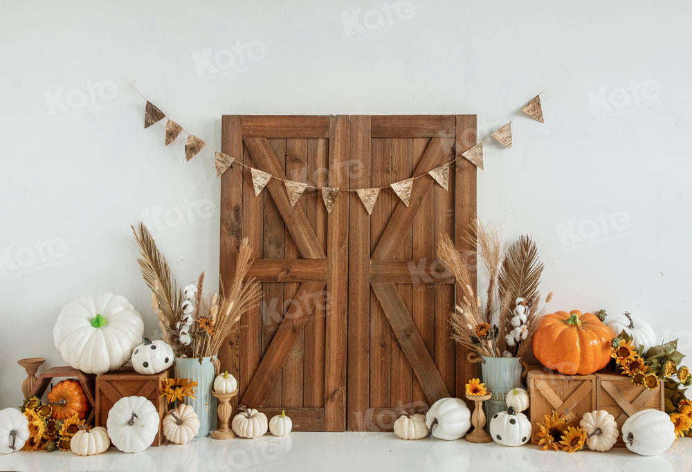 Kate Autumn Thanksgiving Pumpkin Barn Door Backdrop Designed by Emetselch - Kate Backdrop AU