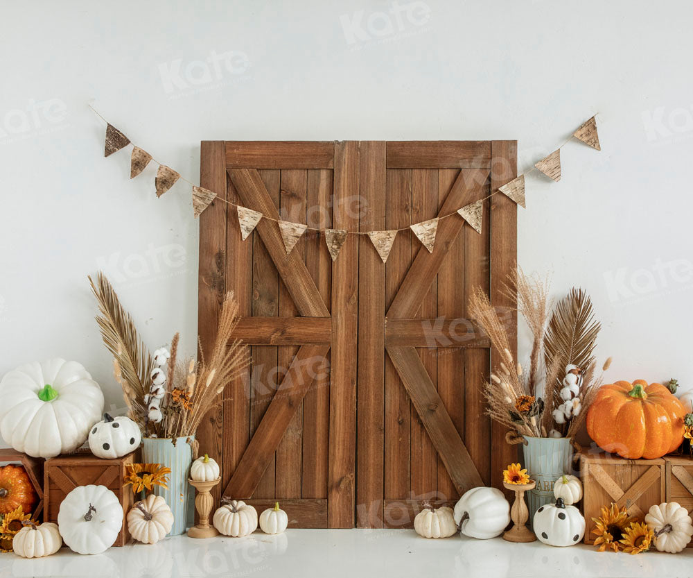 Kate Autumn Thanksgiving Pumpkin Barn Door Backdrop Designed by Emetselch - Kate Backdrop AU