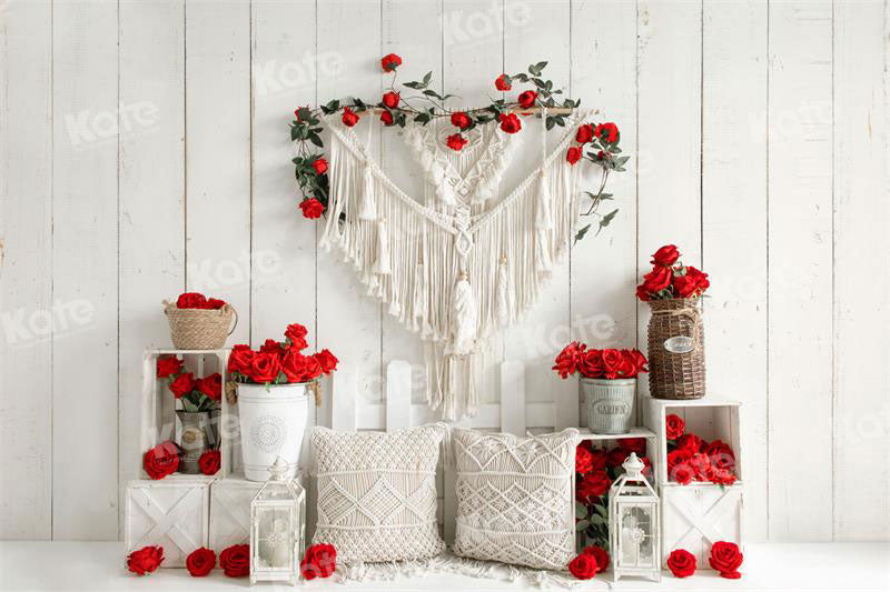 Kate Valentine's Day Boho Rose White Wall Backdrop for Photography - Kate Backdrop AU