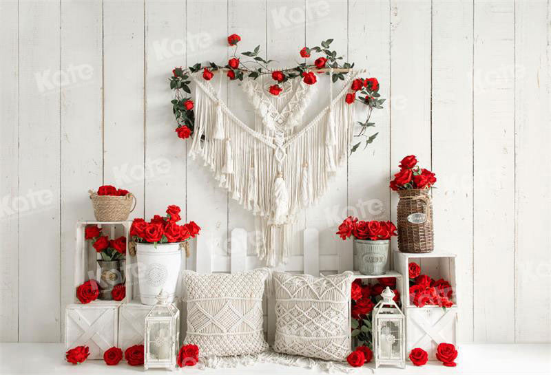 Kate Valentine's Day Boho Rose White Wall Backdrop for Photography - Kate Backdrop AU