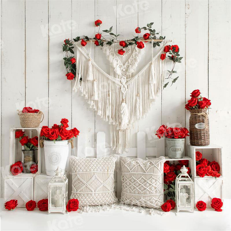 Kate Valentine's Day Boho Rose White Wall Backdrop for Photography - Kate Backdrop AU
