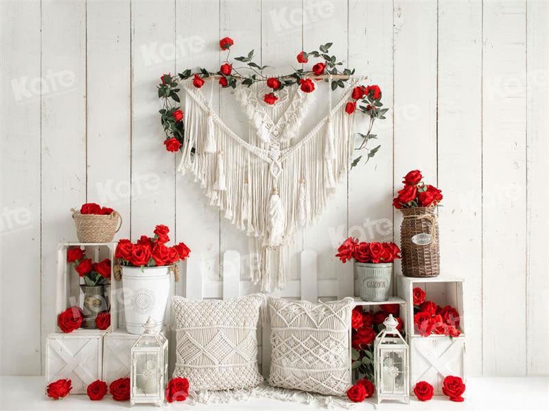 Kate Valentine's Day Boho Rose White Wall Backdrop for Photography - Kate Backdrop AU