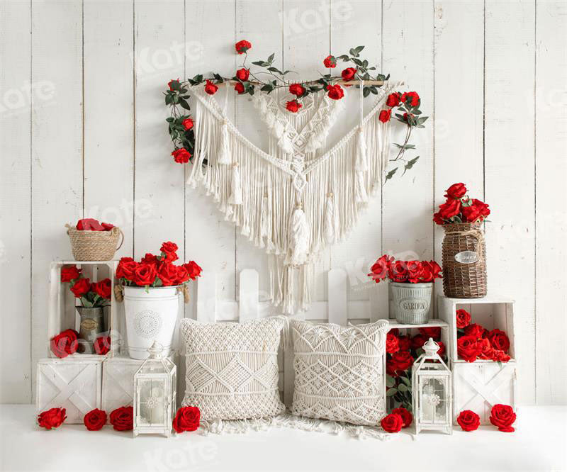 Kate Valentine's Day Boho Rose White Wall Backdrop for Photography - Kate Backdrop AU