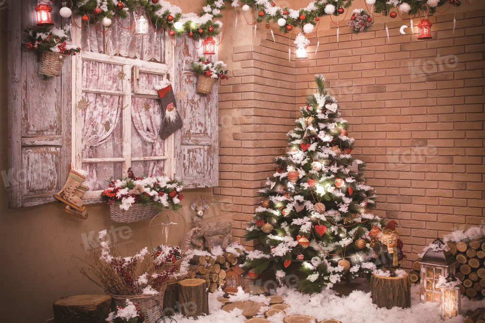 Kate Christmas Backdrop Corner Snow Tree Wood Window for Photography - Kate Backdrop AU