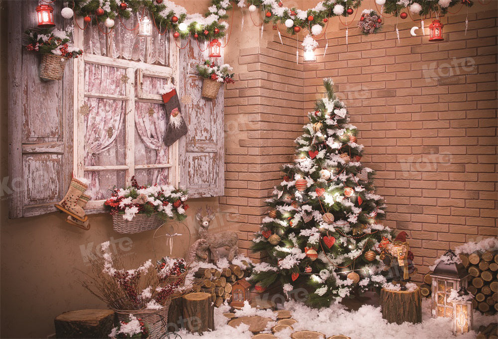 Kate Christmas Backdrop Corner Snow Tree Wood Window for Photography - Kate Backdrop AU