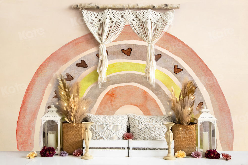Kate Valentine's Day Boho Rainbow Birthday Backdrop for Photography - Kate Backdrop AU