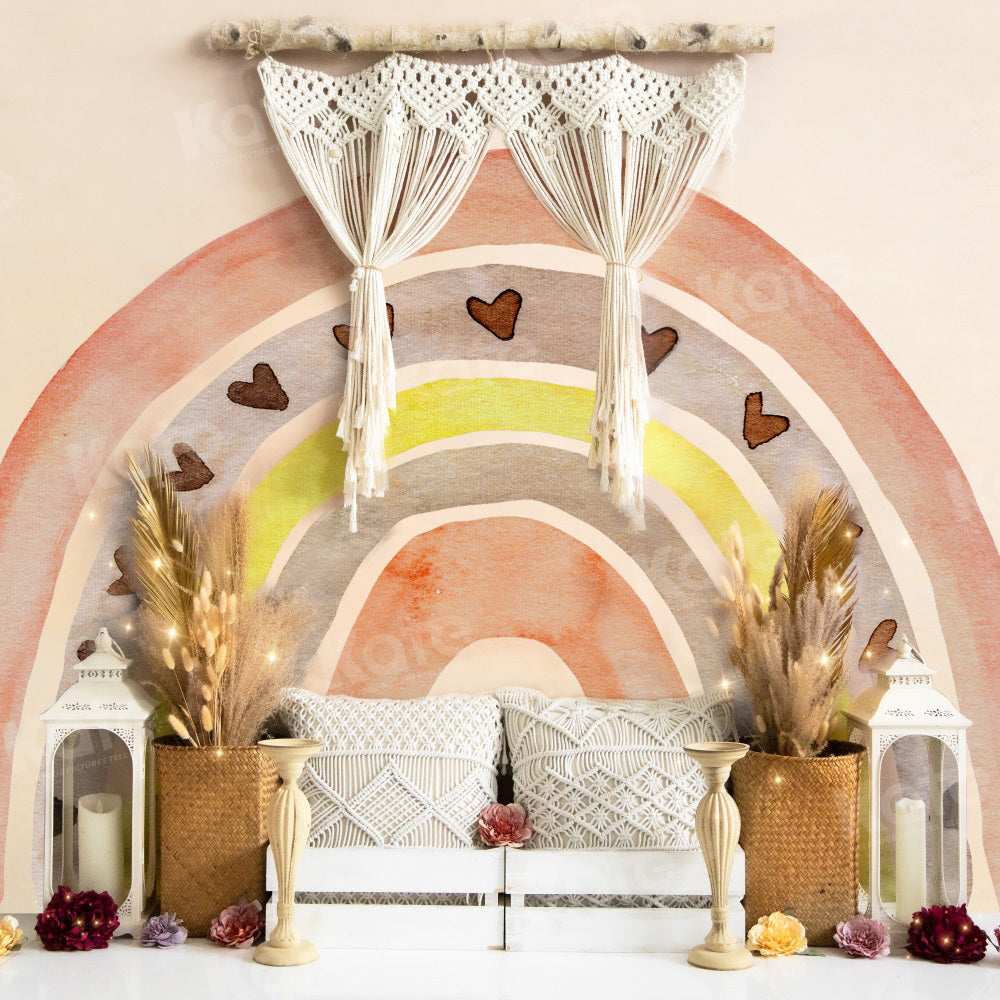 Kate Valentine's Day Boho Rainbow Birthday Backdrop for Photography - Kate Backdrop AU