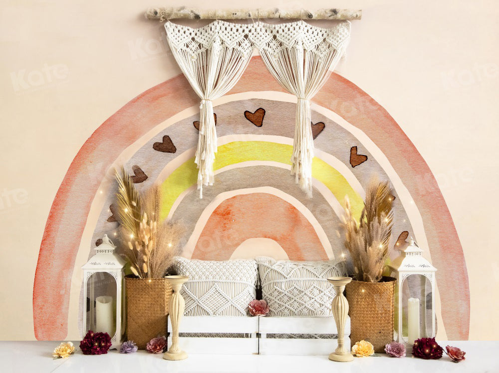 Kate Valentine's Day Boho Rainbow Birthday Backdrop for Photography - Kate Backdrop AU