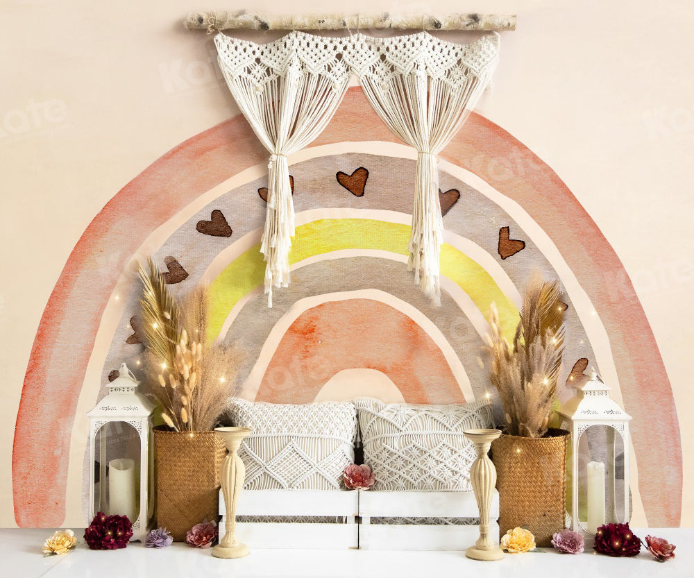 Kate Valentine's Day Boho Rainbow Birthday Backdrop for Photography - Kate Backdrop AU