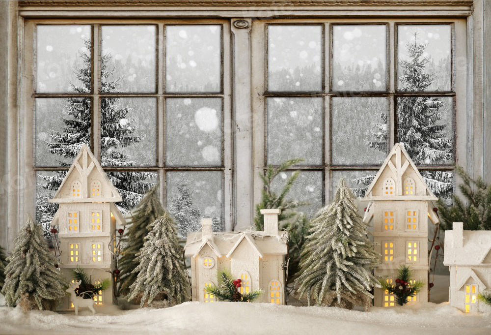 Kate Winter Window Backdrop Lovely Christmas Town Model for Photography